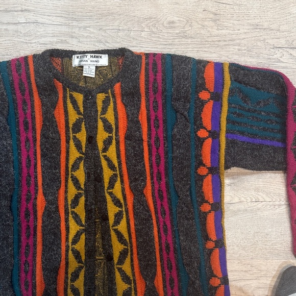 Vintage 80's Kitty Hawk by Vivian Wang Coogi style cardigan sweater maximalist - Picture 5 of 5